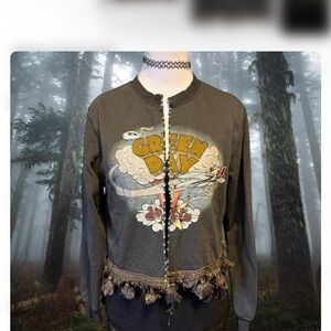 Graphic Cardigan with Fringe Detail